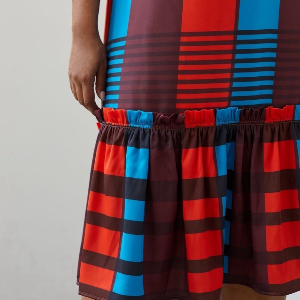 Anthropologie Eva Franco Flounced Midi Skirt plaid satin ruffle 8 NWT - Picture 4 of 7
